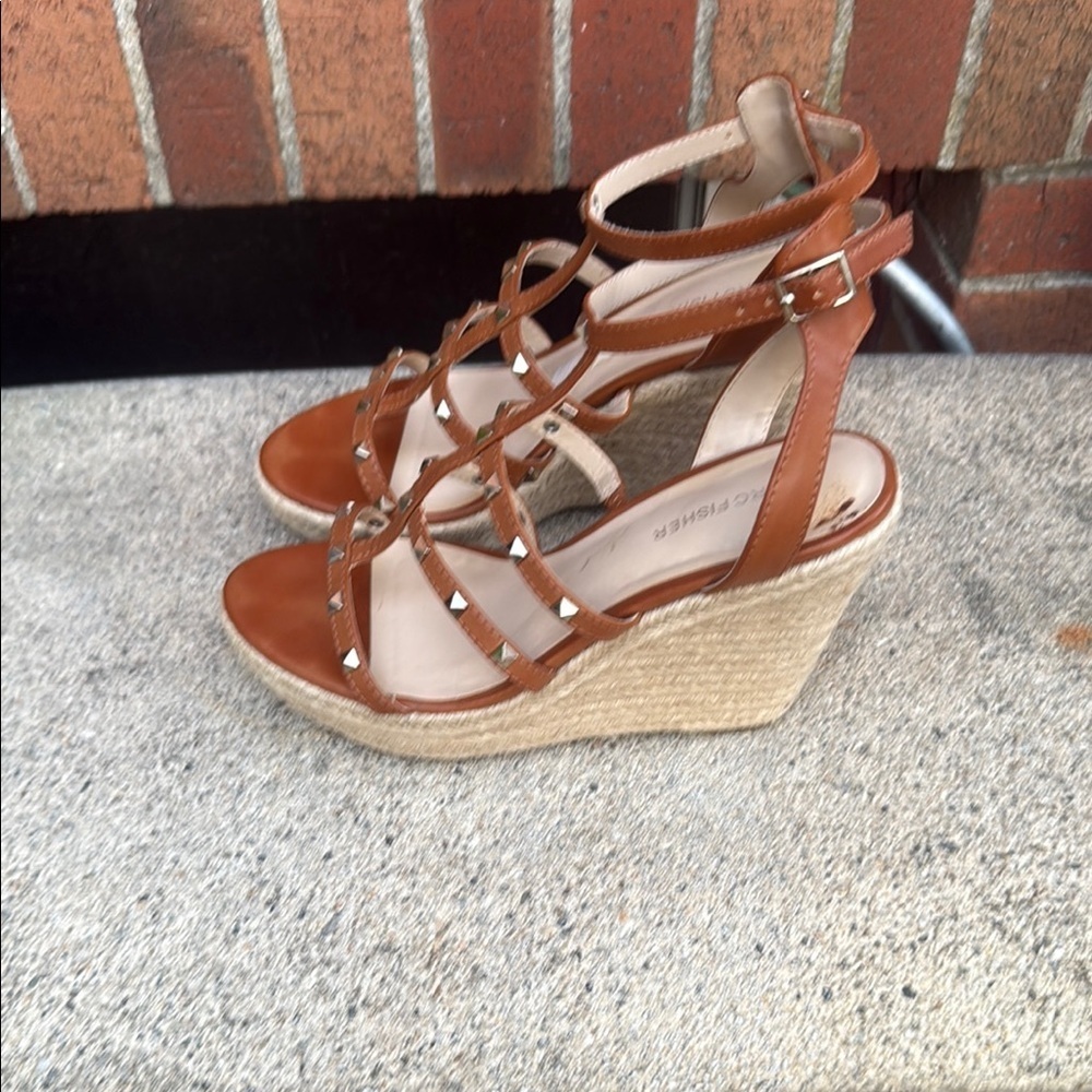 Marc Fisher Brown Strappy Sandals with Studs